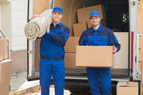 Packed boxes and office furniture during a Richmond business relocation