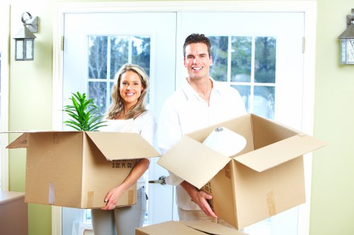 Packed boxes and furniture ready for a relocation service